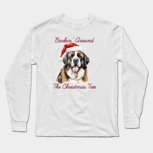 Christmas Saint Bernard Dog in Santa Hat Long Sleeve T-Shirt